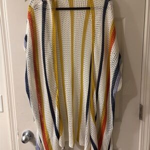 Evereve White and Yellow Tunic Top with Vertical Stripes